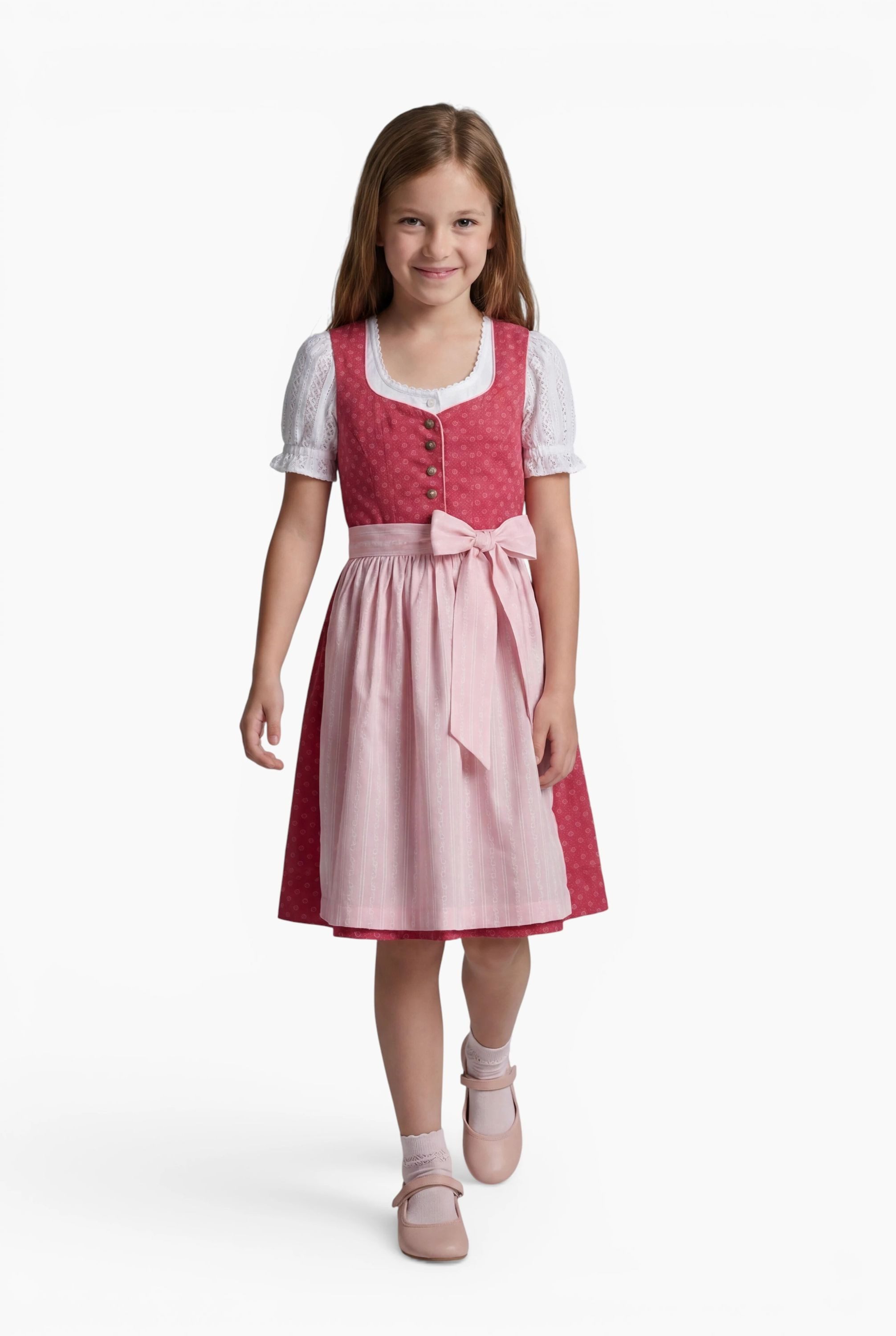 Nübler Dirndl Kinderdirndl Flores in Pink - Rocklänge