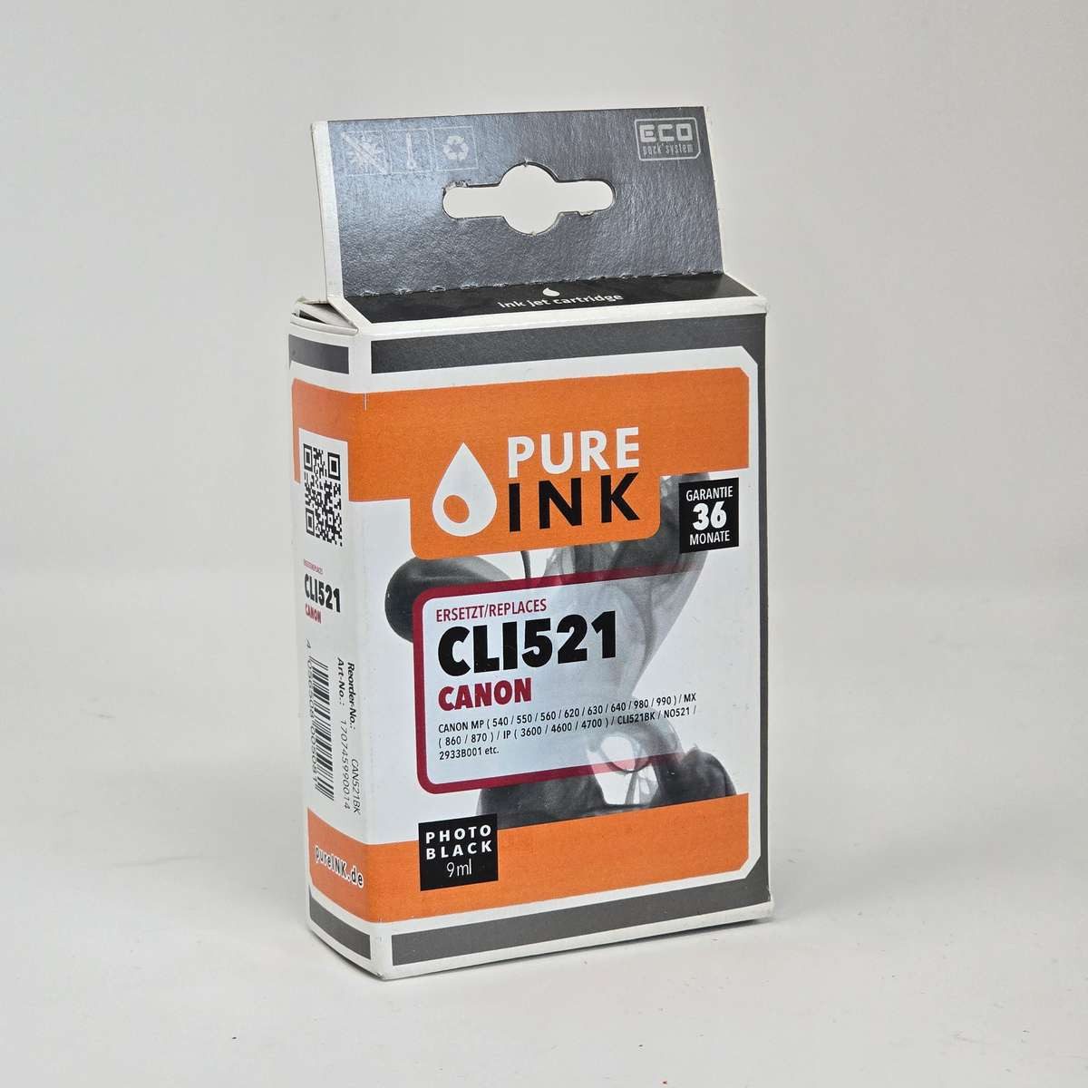 Pure Ink Tintenpatronen ersetzet Canon CLI-521 black/schwarz Tintenpatrone