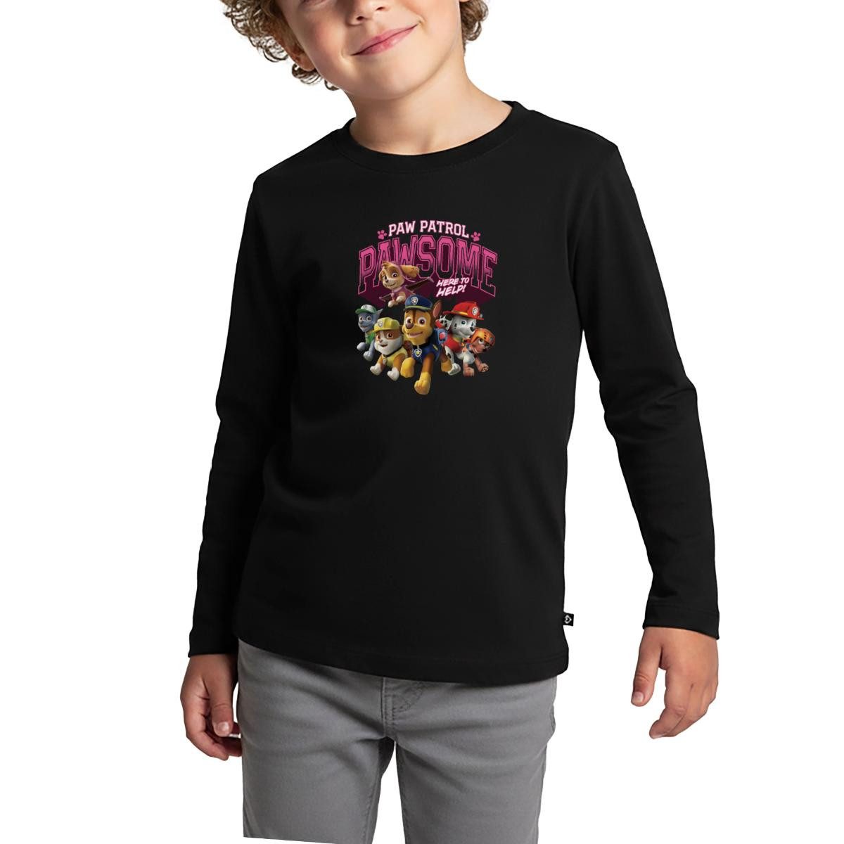 T-Shirt Paw Patrol Pawsome Here To Help Spruch Rosa Kinder Premium Langarmshir