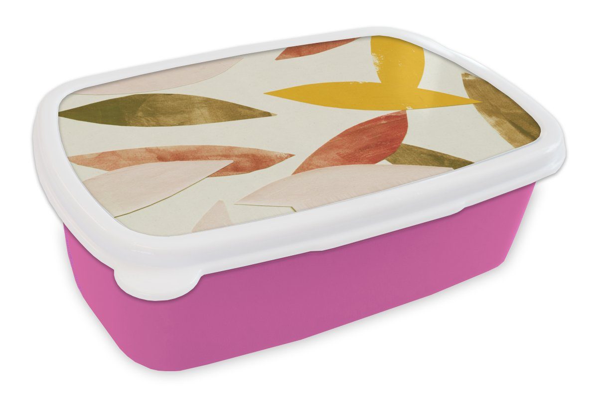 MuchoWow Lunchbox Blätter - Pflanzen - Farben - Pastell, Kunststoff, (2-tlg), Brotbox für Erwachsene, Brotdose Kinder, Snackbox, Mädchen, Kunststoff rosa