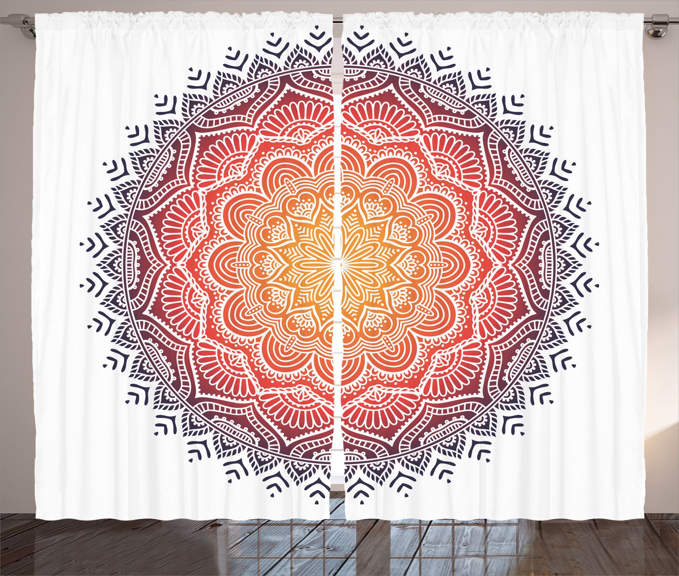 Geometrisch Vorhang mit und Herz Mandala Schlaufen Schlafzimmer Gardine Orient Kräuselband Haken, Abakuhaus,