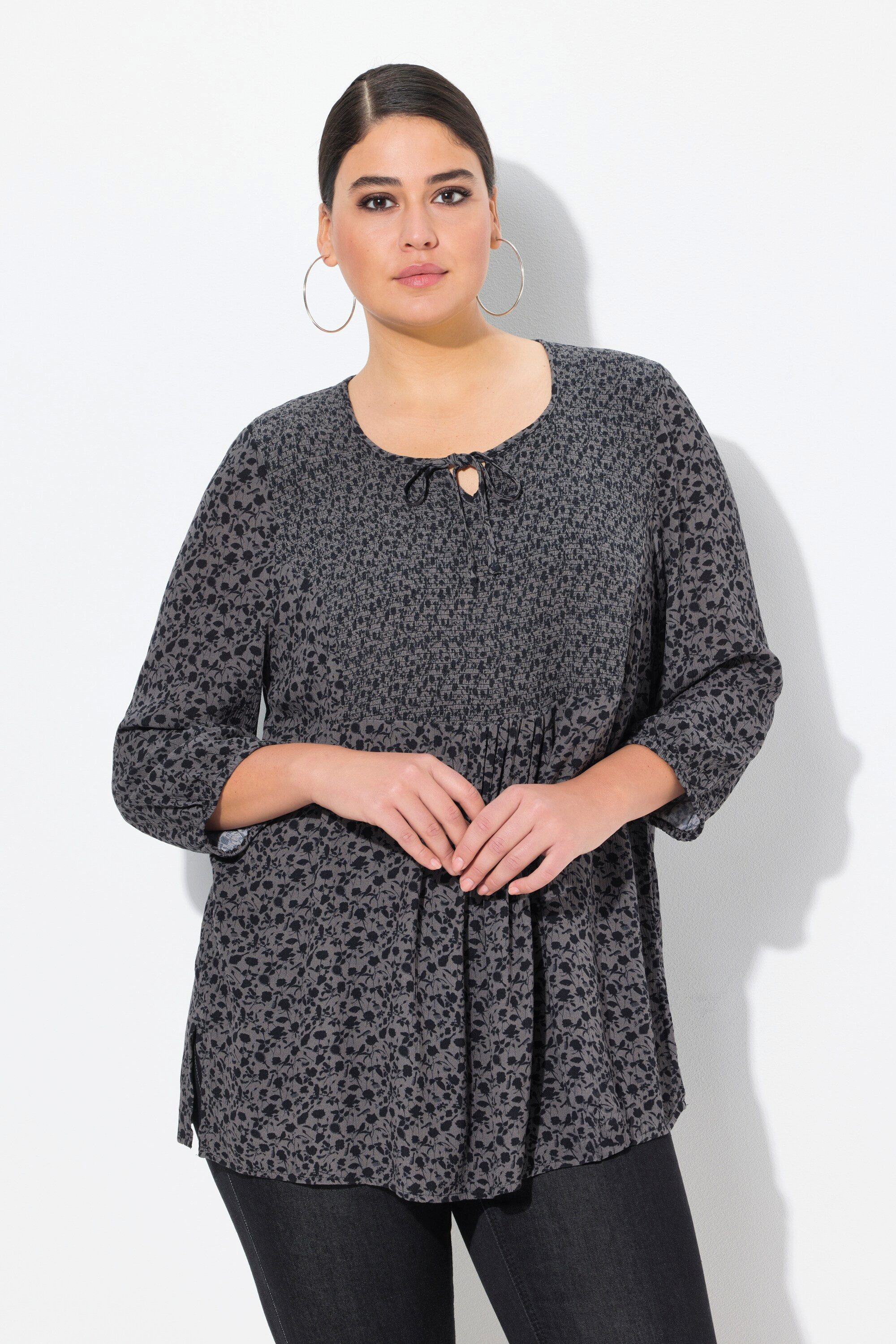 Ulla Popken Tunika Bluse A-Linie Smok-Einsatz günstig online kaufen