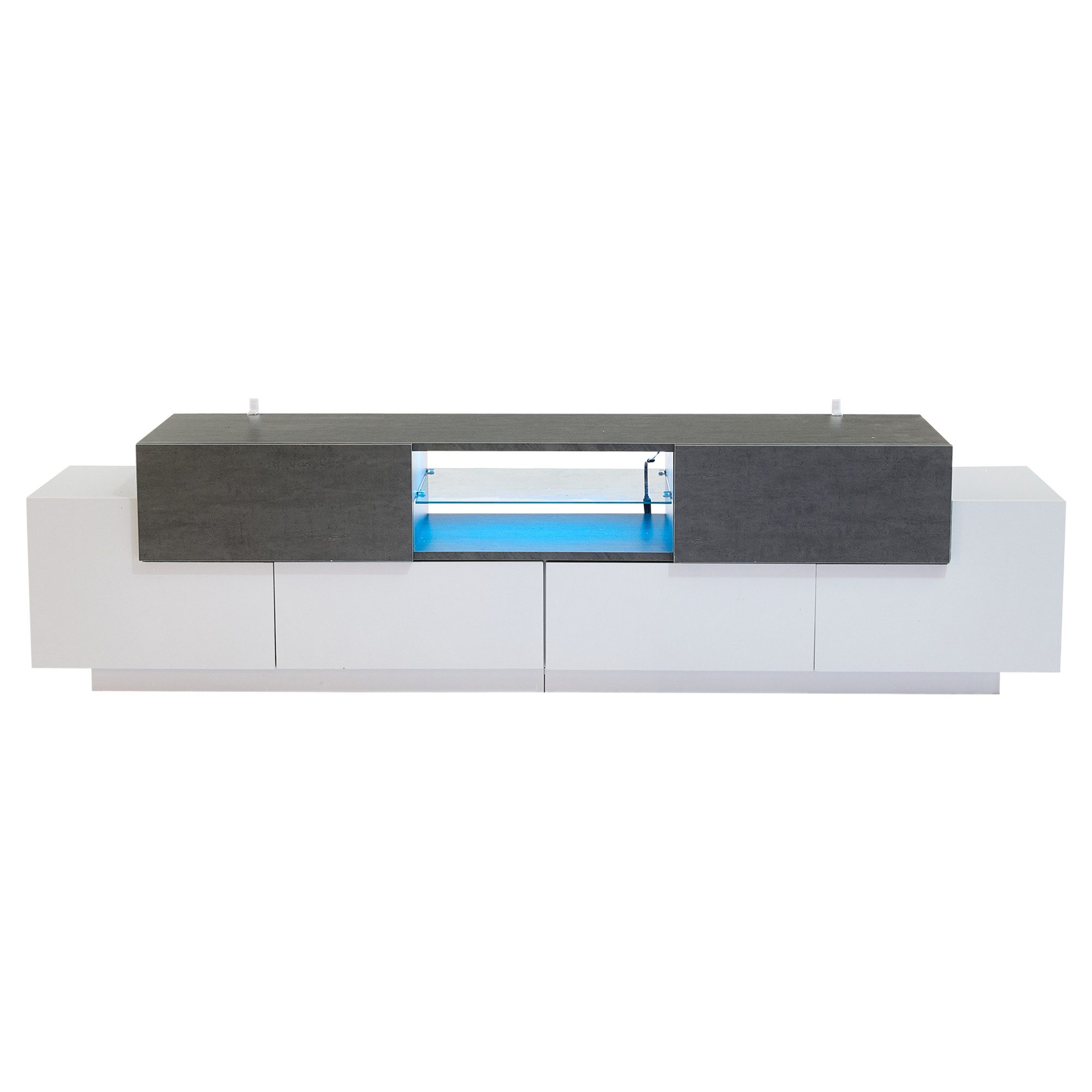 Merax Lowboard in Marmoroptik mit LED (1 St), TV-Schrank mit Glasablage, 2 Schubladen & 4 Türen, 180x40x45cm