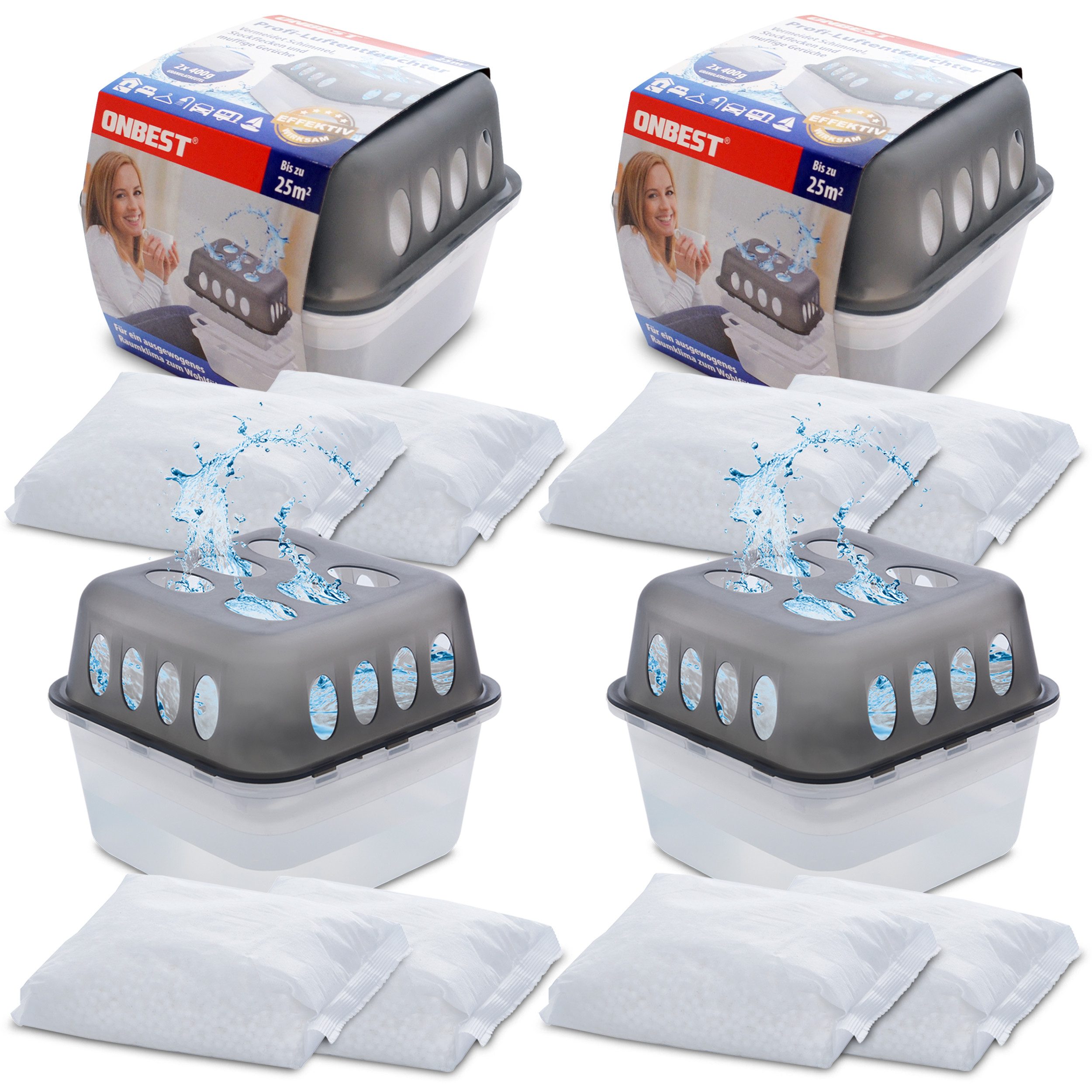Onbest Granulat-Luftentfeuchter Set mit 4 x Entfeuchter und 8 x 400 g Nachf günstig online kaufen