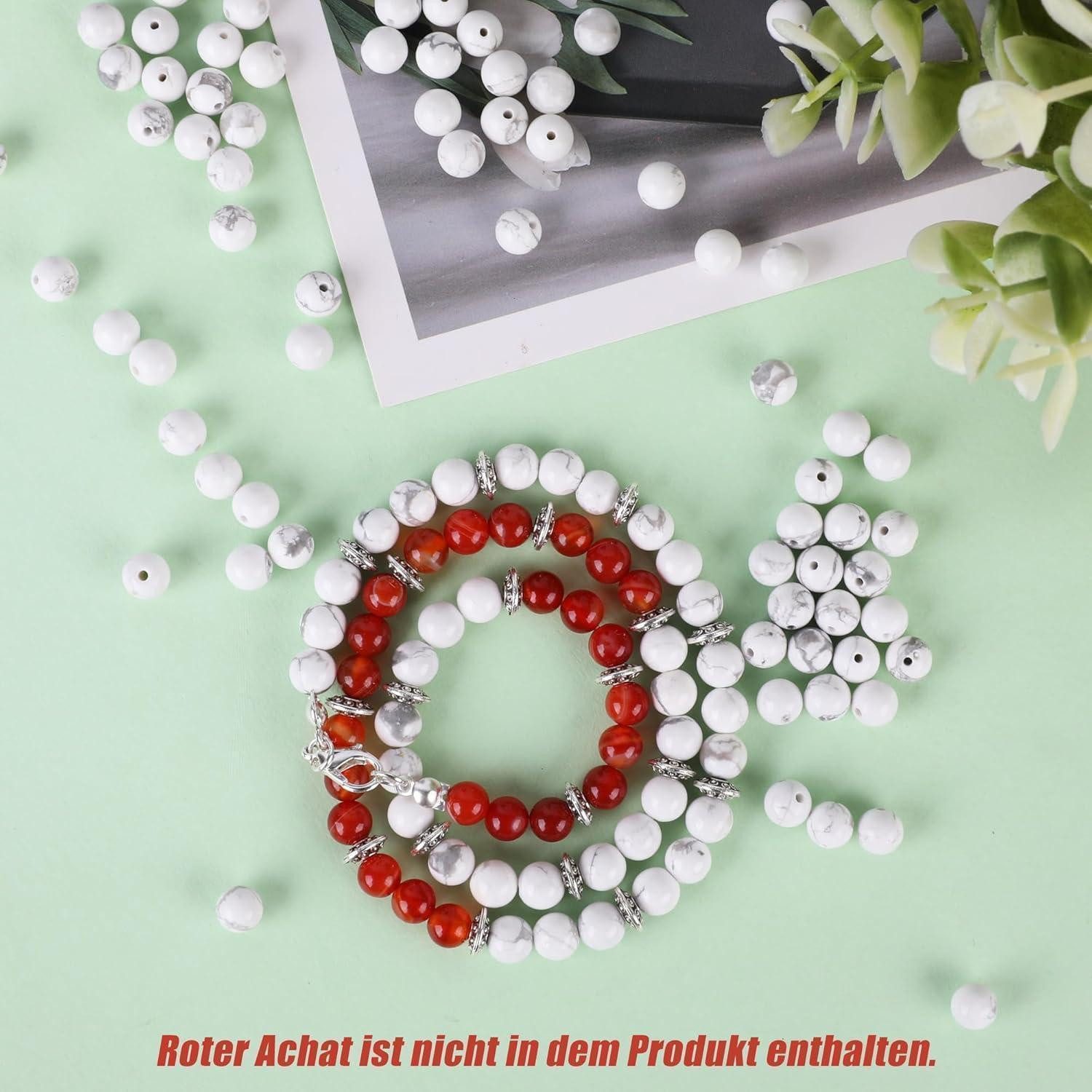 LuxusKollektion Bastelperlen Perlen Halbedelsteine Steinperlen 120 Armbänder 6mm Weiß Howlith
