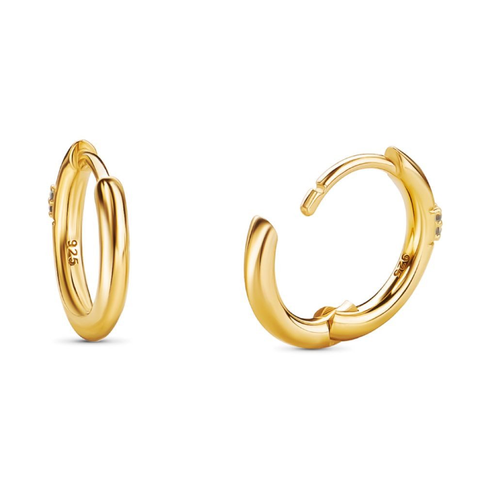 Miore Klappcreolen für Damen aus 925 Sterling Silber mit 8 Zirkonia 0,08 ct, 13 mm Durchmesser und 2 mm Breite