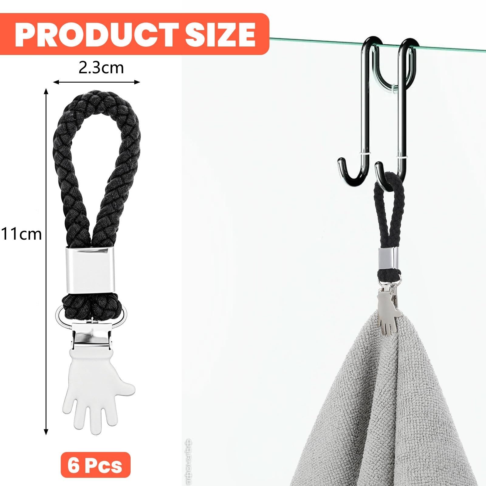 FOUORTUNATE-BEE Handtuchhaken 6er Handtuchclips Schwarz mit Ring, Handtuchhalter ohne Bohren, (6-St), Tuchhalter Clips für Küche Bad Wohnmobil Reise und Haushal – Bild 5 von 5