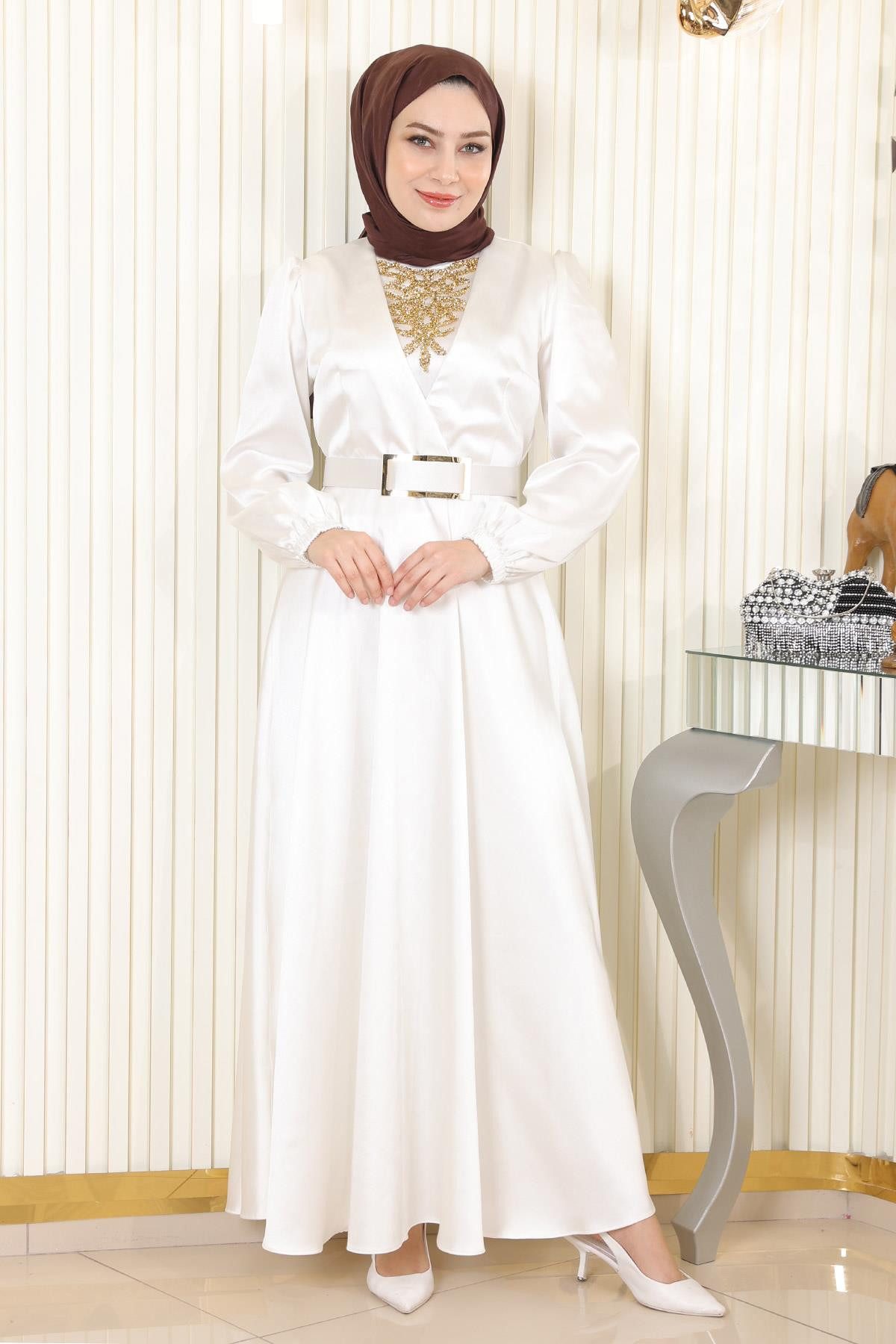 MODAMİHRAM Abendkleid Abendkleid mit Steinverzierung