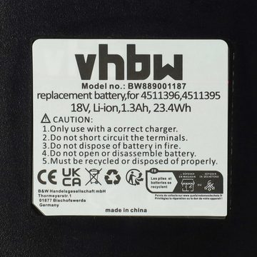 vhbw kompatibel mit Einhell GE-DP 18/25, GE-CT 36/30 Li E-Solo Akku Li-Ion 1300 mAh (18 V)