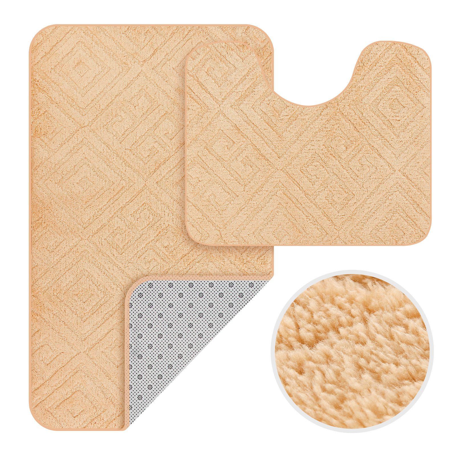 HOMELUX Badematte Badgarnitur 2-teilig mit Ausschnitt, weich & rutschfest, 2BF61, Größe: 60x100cm+60x50cm