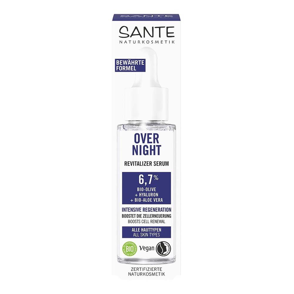 SANTE Gesichtsserum Serum Overnight Revitalizer - 6,7% Olive Hyaluron Aloe Vera 30ml