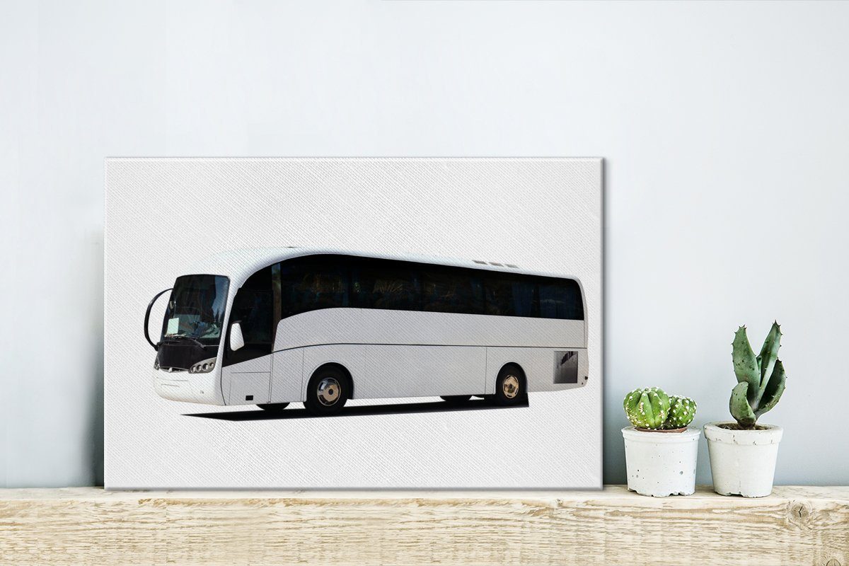 weiß Wanddeko, (1 Wandbild Leinwandbild Leinwandbilder, eines Busses, OneMillionCanvasses® 30x20 Seitenansicht lackierten Aufhängefertig, St), cm