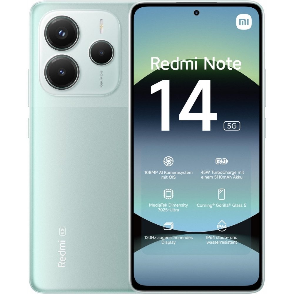 Xiaomi Redmi Note 14 5G 256 GB / 8 GB - Smartphone - coral green Smartphone (6,67 Zoll, 128 GB Speicherplatz)