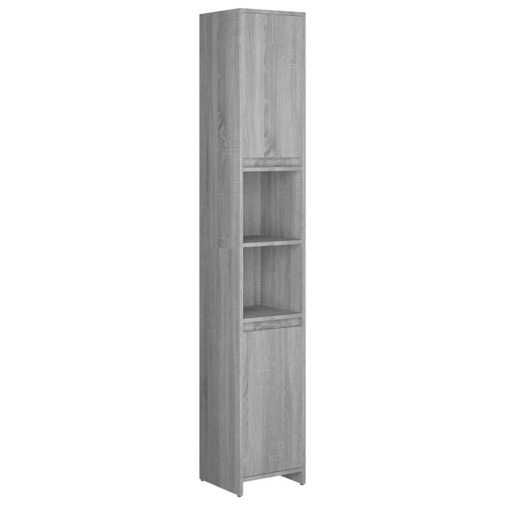 furnicato Badkommode Badezimmerschrank Grau Sonoma 30x30x183,5 cm aus Holzwerkstoff, Badregal mit 6 Fächern, 2 Türen und inkludierten Wandhalterungen