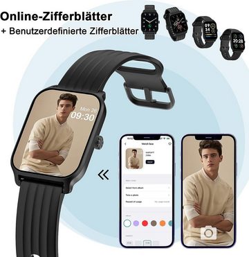 IOWODO Smartwatch (1,85 Zoll, Android iOS), Herren Touch Farbdisplay mit Bluetooth Anrufe Pulsschlag Schrittzähler