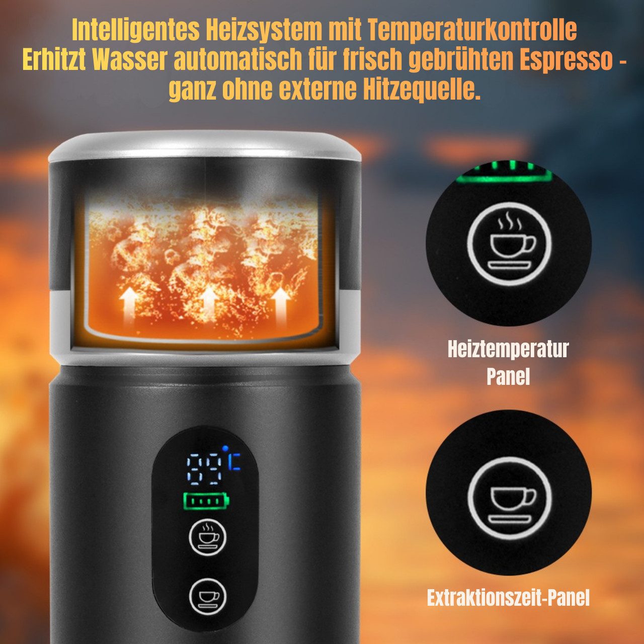 Goldstern-Tech Reisekaffeemaschine Espresso To Go – 20 Bar, 0.15l Kaffeekanne, Kapselsystem & Pulverfilter (wiederverwendbar), 3-in-1 Espressomaschine mit 2 austauschbaren Akkus