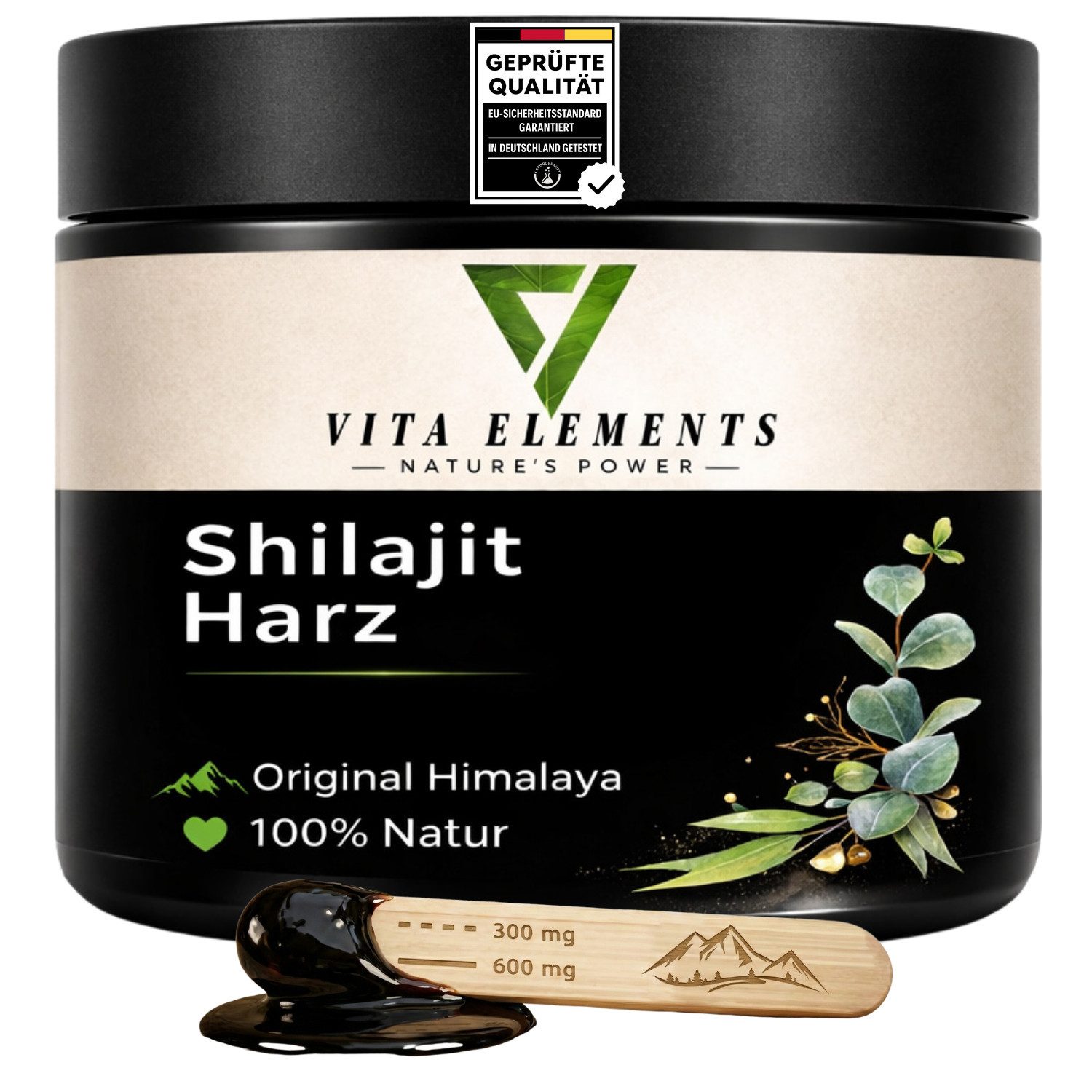Vita Elements Resin Shilajit Himalaya Harz Flüssigkeit, Ohne Gentechnik sowie gluten- und sojafrei 100% natürlich Laborgeprüft