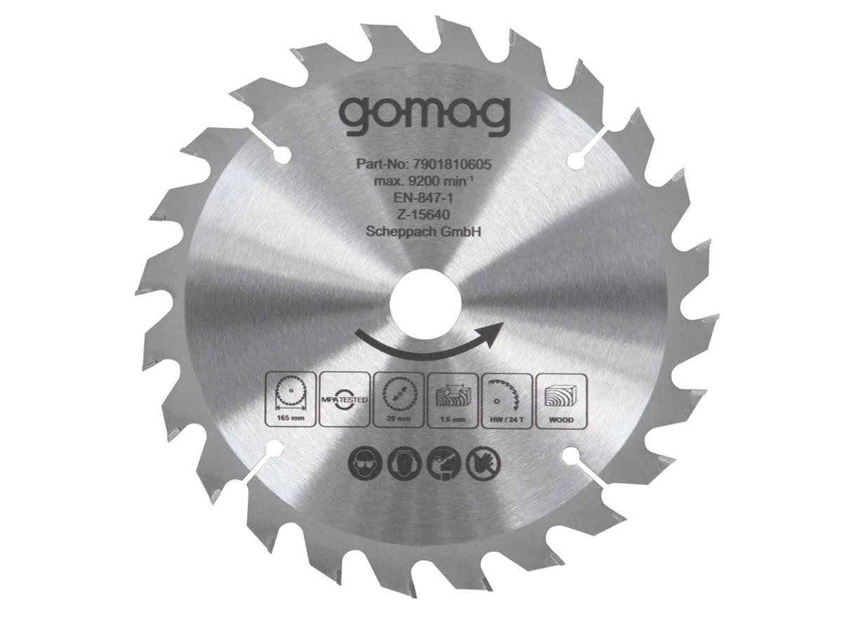 Gomag Kreissägeblatt 7901810605 (Solo, 1-St., Sägeblatt 24 Zähne), Ø 165 mm, 20 x 1 x 1,6 mm, 24 Zähne