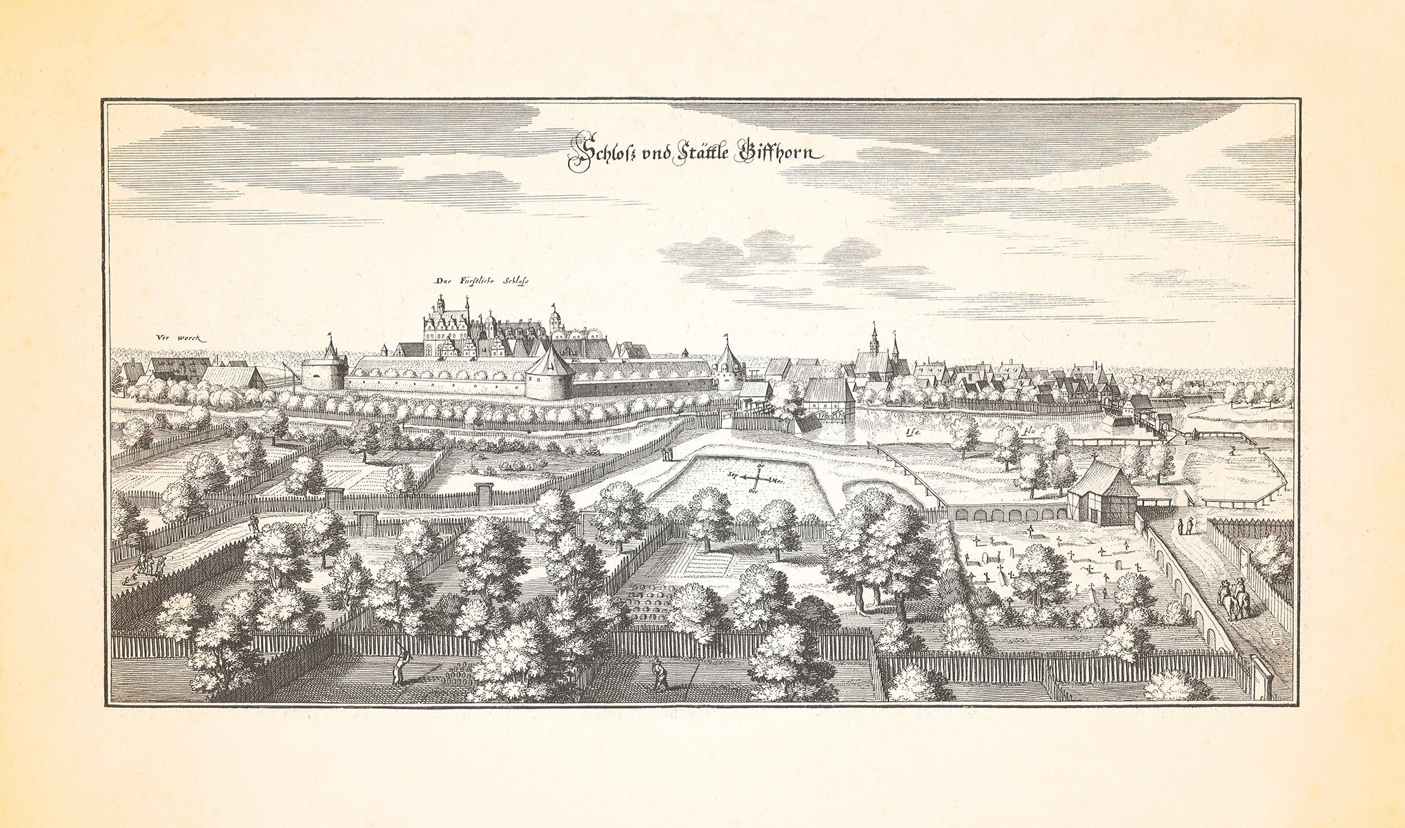 Kunstdruck Schloss und Stättle Giffhorn Gifhorn Wassermühle Kupferstich Merian 04