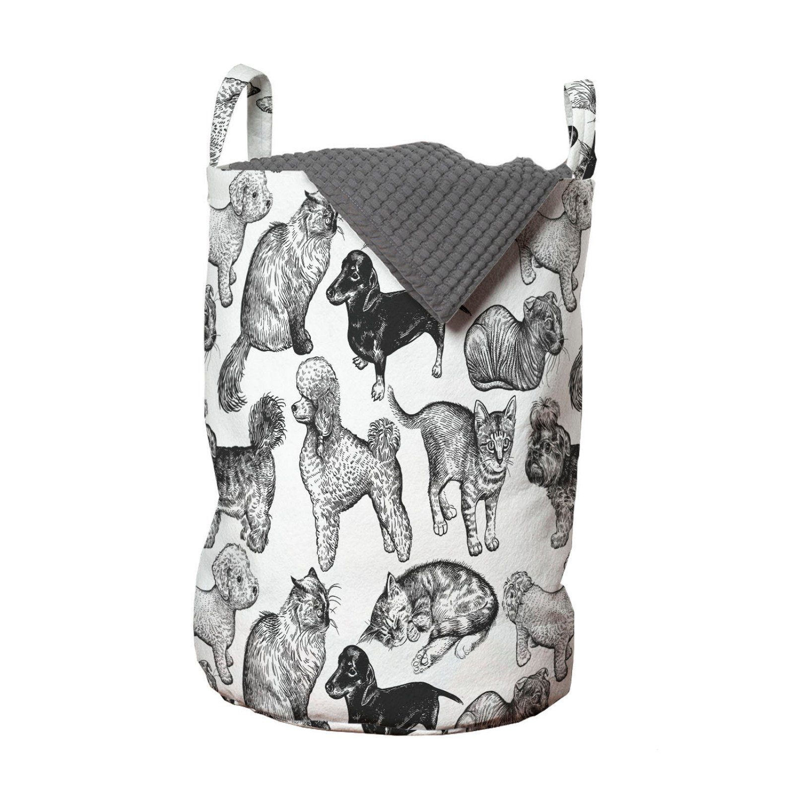 Abakuhaus Wäschesäckchen Wäschekorb mit Griffen Kordelzugverschluss für Waschsalons, Hund und Katze Verschiedene Tierrassen