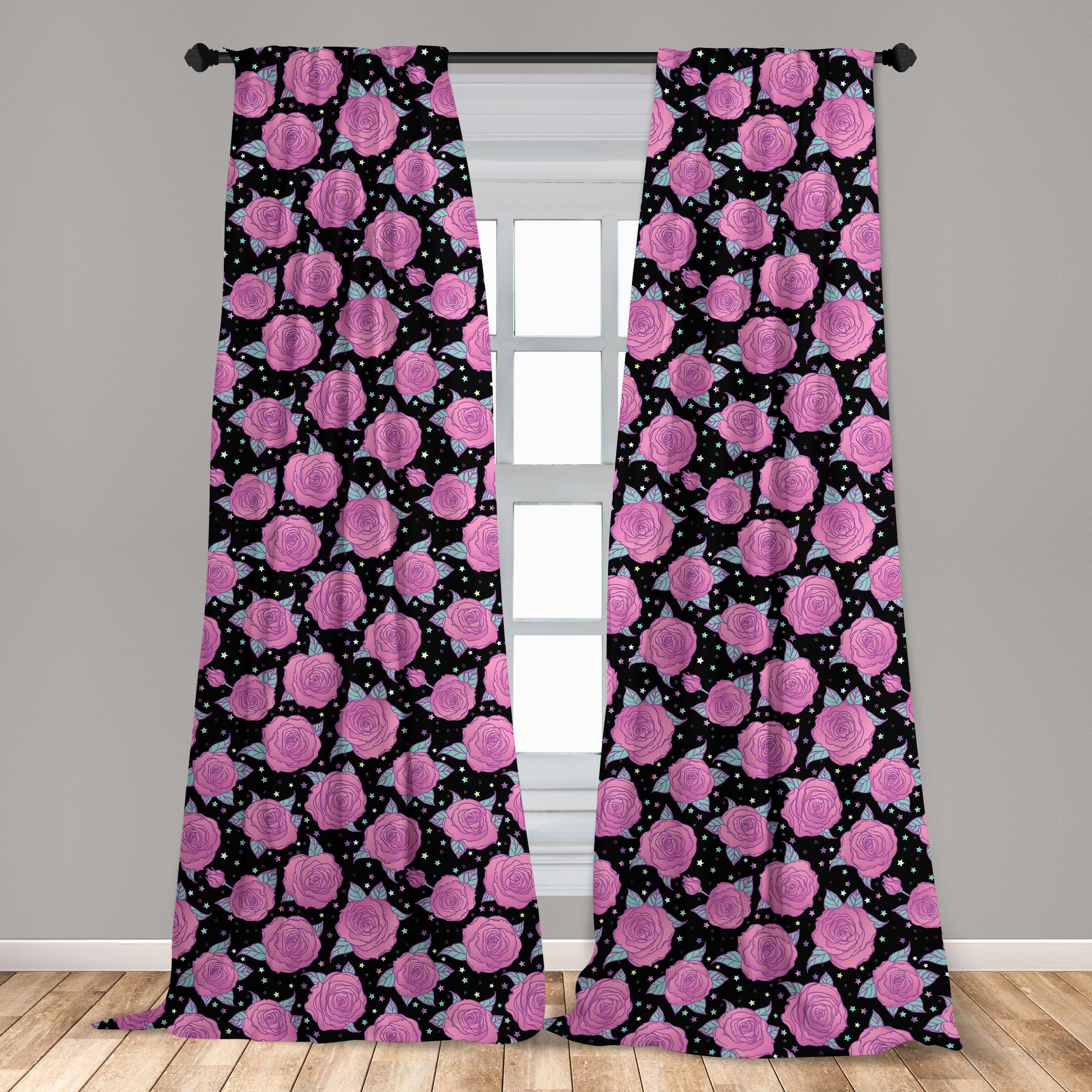 Schlafzimmer Microfaser, Blumen-Muster-Stern Vorhang für Gardine Rose Abakuhaus, Blühender Wohnzimmer Dekor,