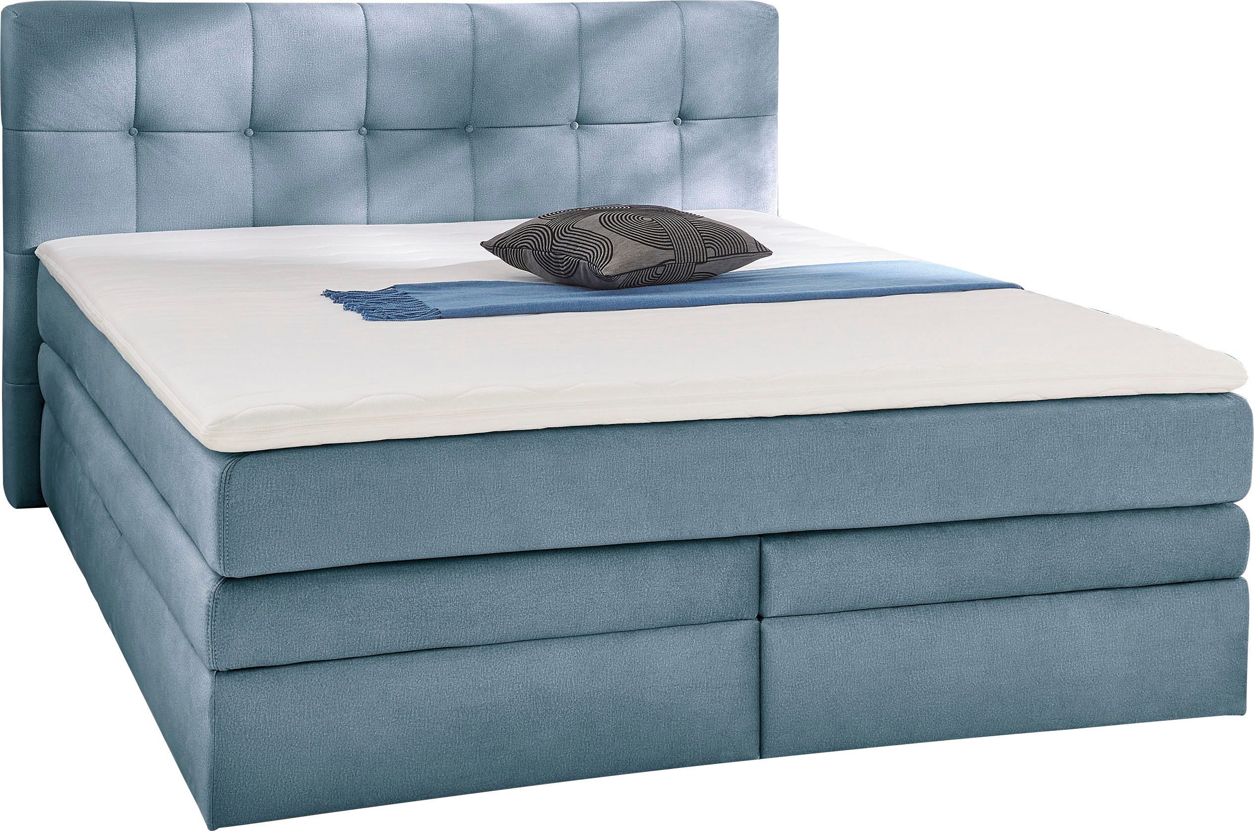 Jockenhöfer Gruppe Boxspringbett AMY in Samt, erhältlich in der Breite 180cm, mit Bettkasten und Kaltschaum-Topper