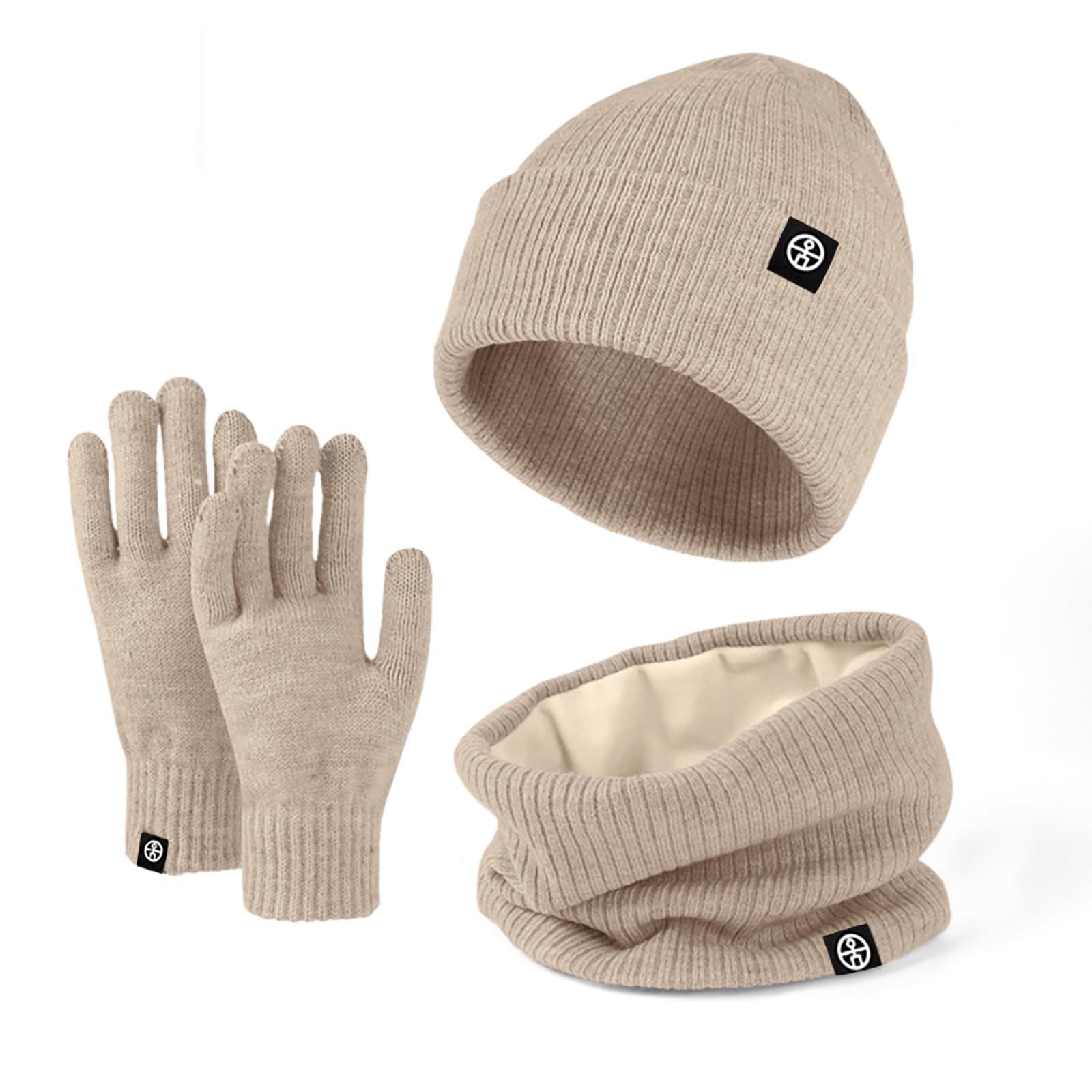 Coonoor Mütze & Schal 3in1 Unisex BeanieMütze Touchscreen Handschuhe und Loop Schal Set (Mit Weiches Fleecefutter) für Outdoor Sport Joggen Skifahren