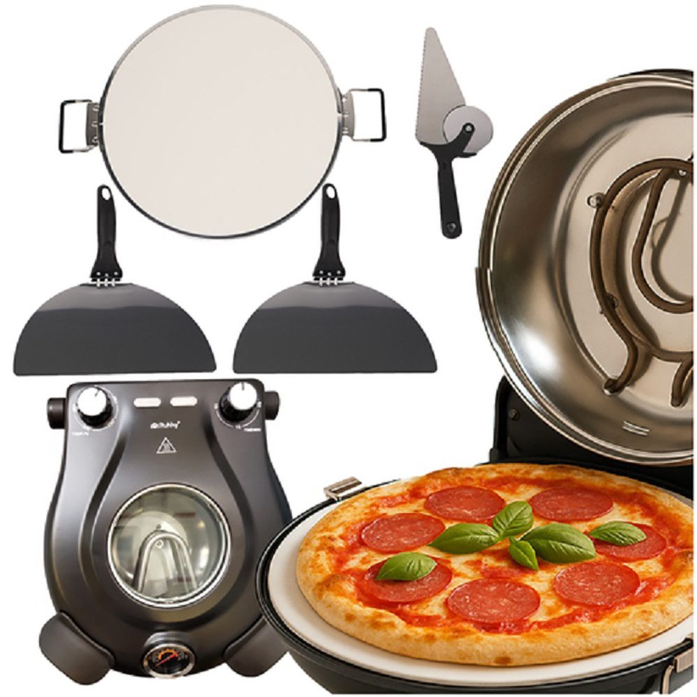 Ruhhy Pizzaofen Elektrischer Pizzaofen mit Zubehör Tasfirin Lahmacun-Maker, 5 Temperaturstufen & bis zu 450°C und backt Pizza & Lahmacun