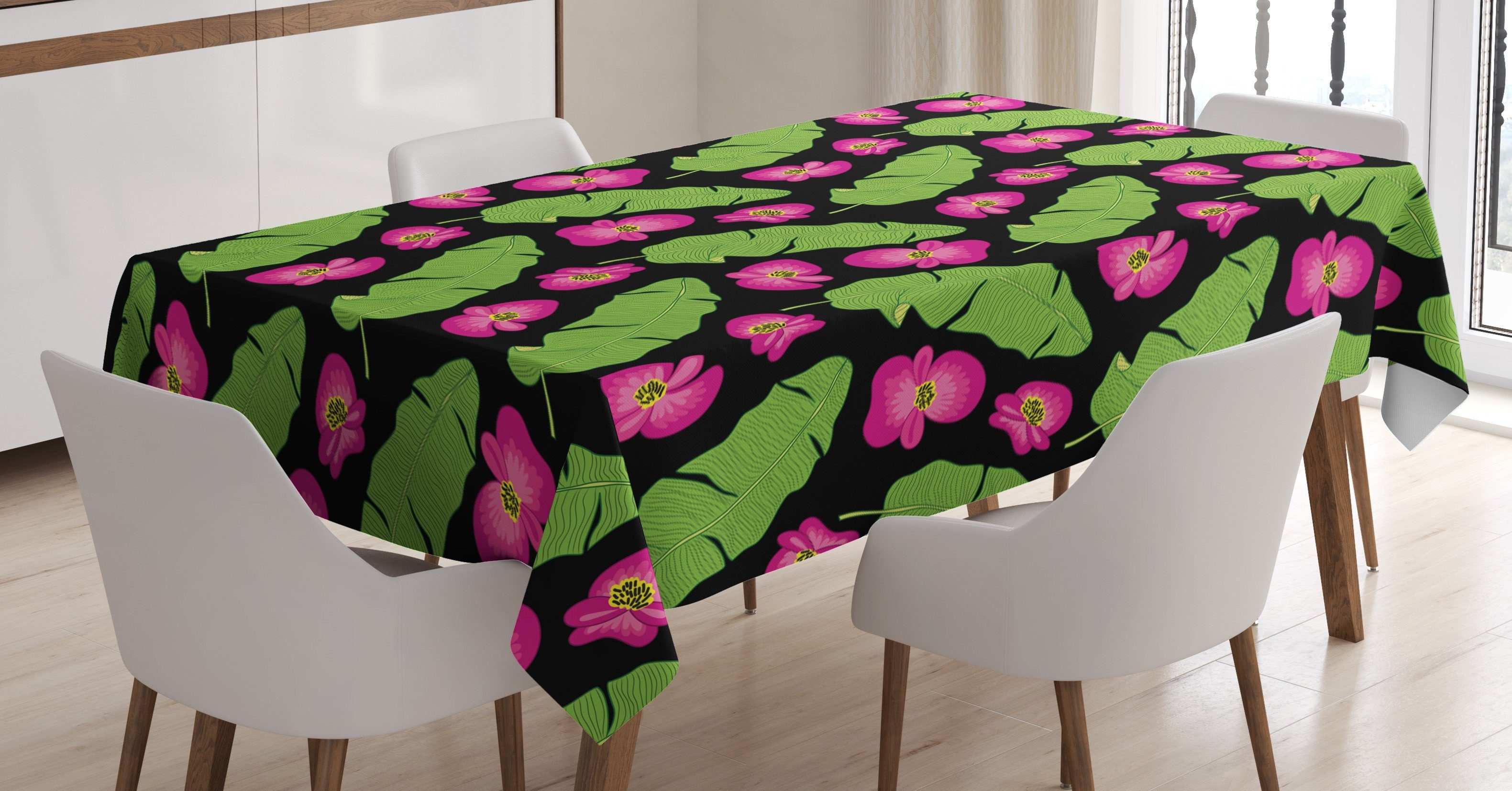 Abakuhaus Tischdecke Farbfest Waschbar Für den Außen Bereich geeignet Klare Farben, Luau Banana Palm und Blumen
