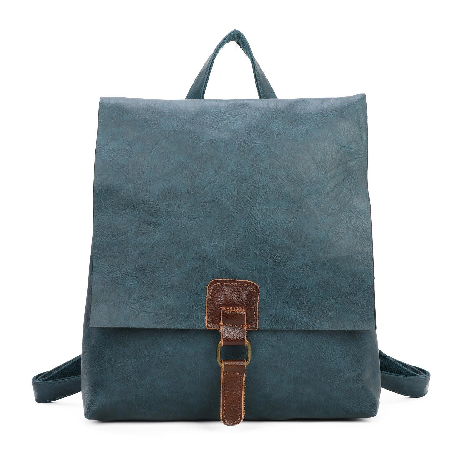 ITALYSHOP24 Rucksack Damen Schultertasche Backpack Umhängetasche CrossBody Leder Optik Bag, Geräumiges Hauptfach, praktische Fächer, komfortabel, leicht & robust