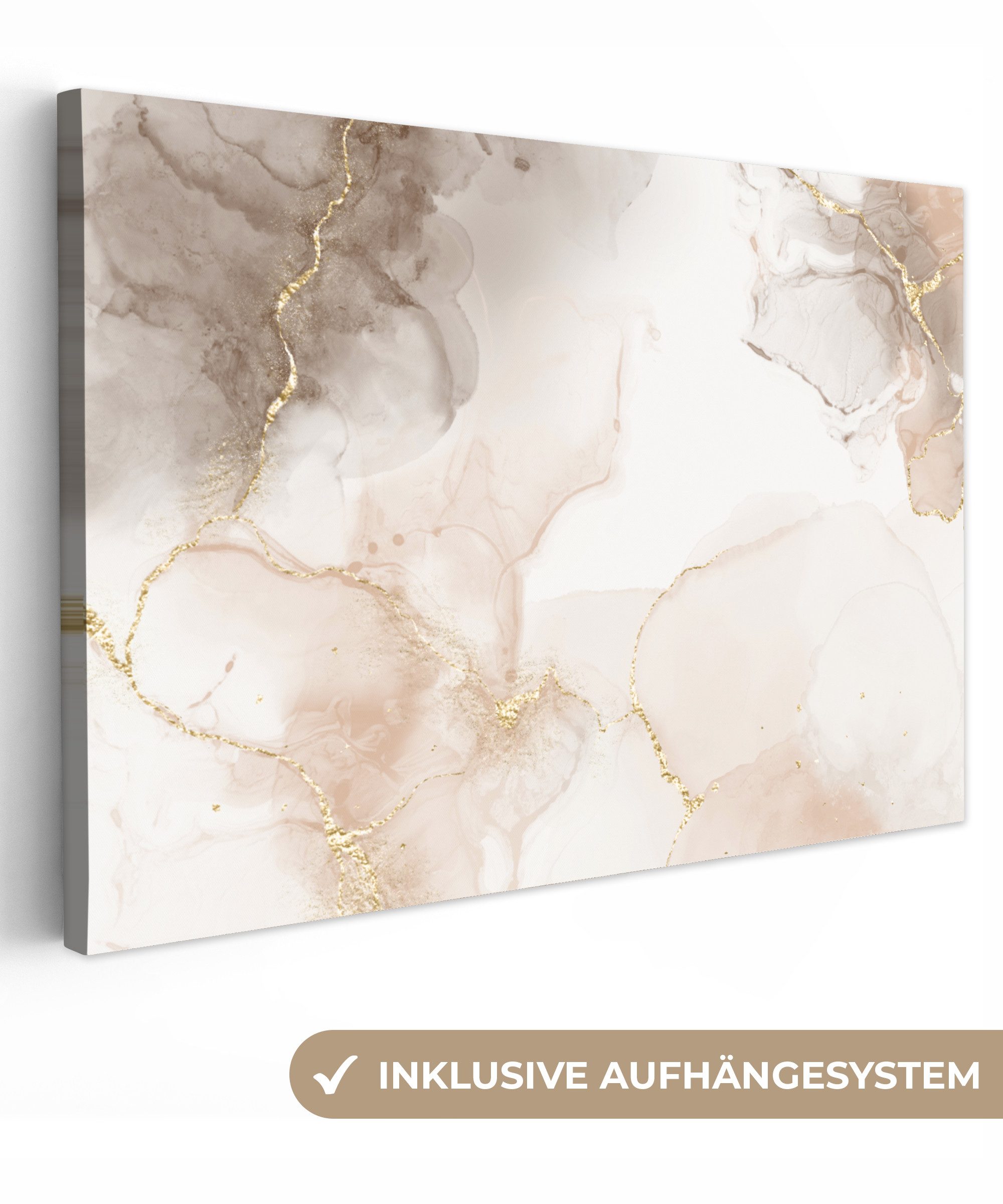 OneMillionCanvasses® Leinwandbild Marmor - Braun - Golden, Fotodruck (1 St), Leinwand Bilder Klein, Wand Dekoration Aesthetic 30x20 cm