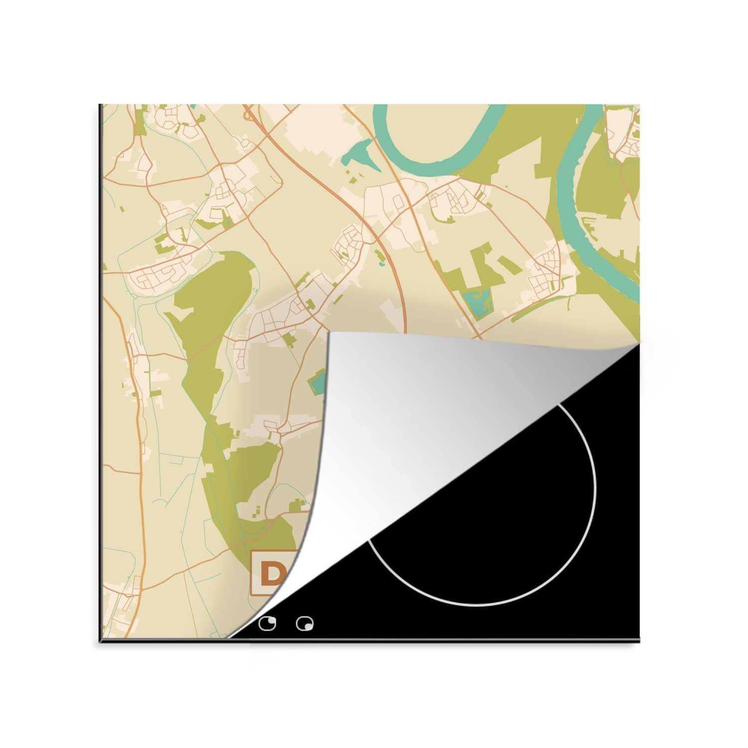 (1 küche - Karte - Ceranfeldabdeckung, Vinyl, Arbeitsplatte Stadtplan, Dormagen Vintage MuchoWow tlg), - 78x78 cm, Herdblende-/Abdeckplatte für