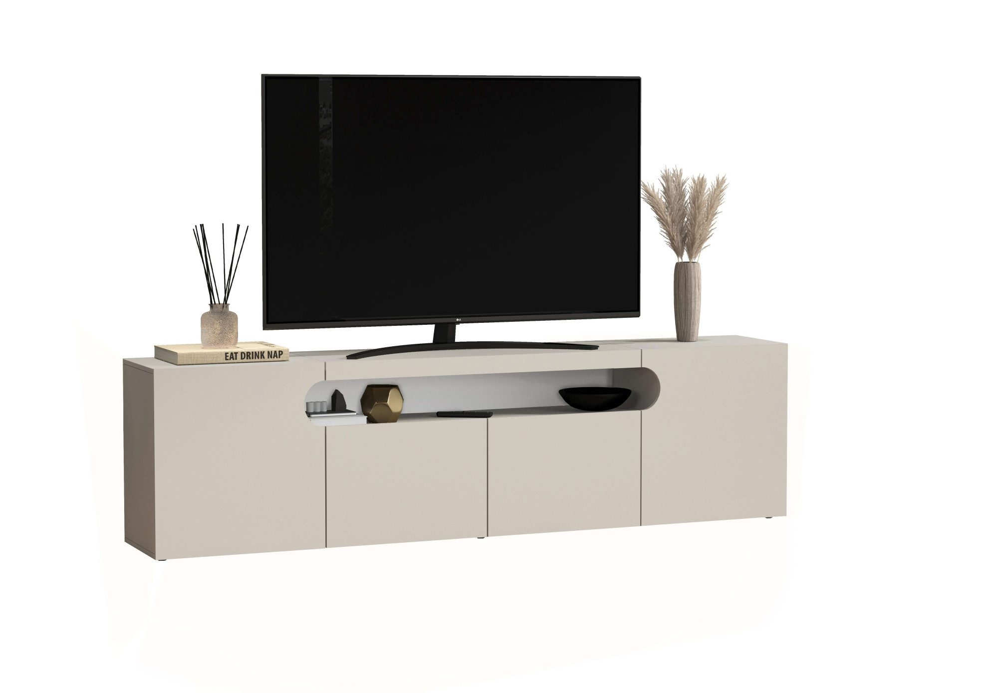 OTTO home Lowboard REAL,Lowboard,TV-Kommode,TV-Möbel,TV-Bank (1 St), Mit 4 Türen, davon 2 abgerundet, die ein ovales offenes Fach bilden