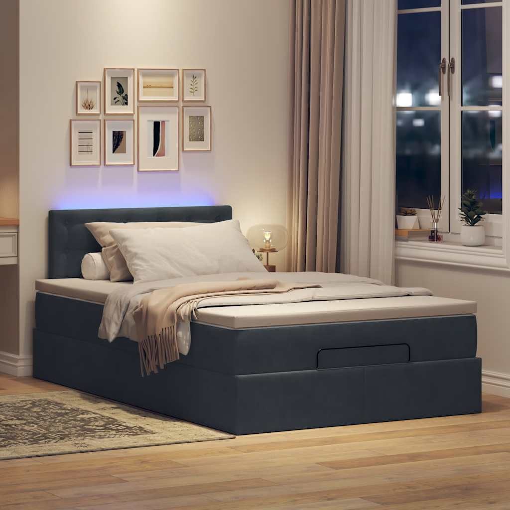vidaXL Bett Ottoman-Bett mit Matratze & LEDs Dunkelgrau 120x200 cm Samt