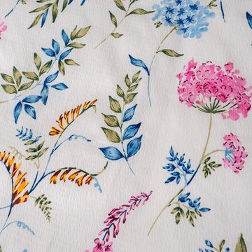 Bettwäsche Baumwolle, Traumschloss, Seersucker, 2 teilig, bunte Blüten und Zweige auf weißem Hintergrund
