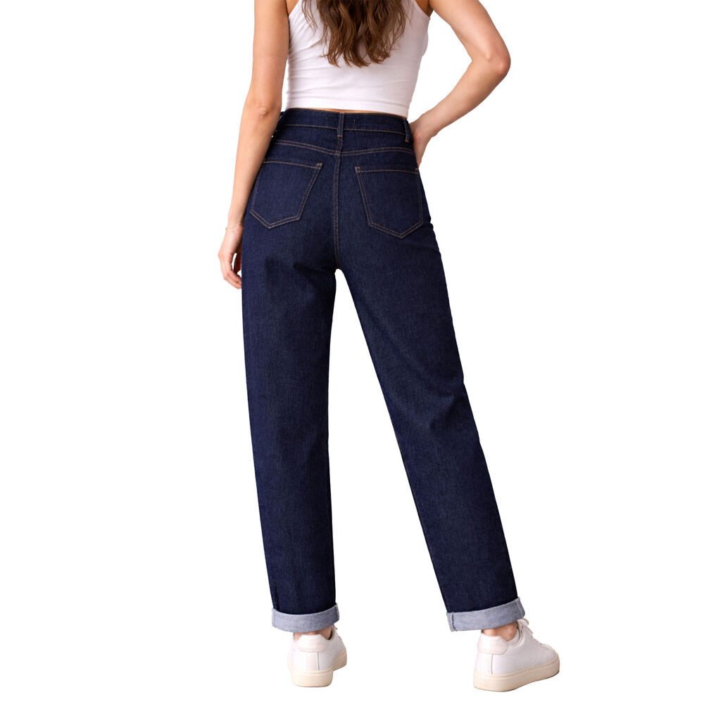 Ital-Design Mom-Jeans Damen Freizeit (91279853) Used-Look Stretch High Waist Jeans in Dunkelblau