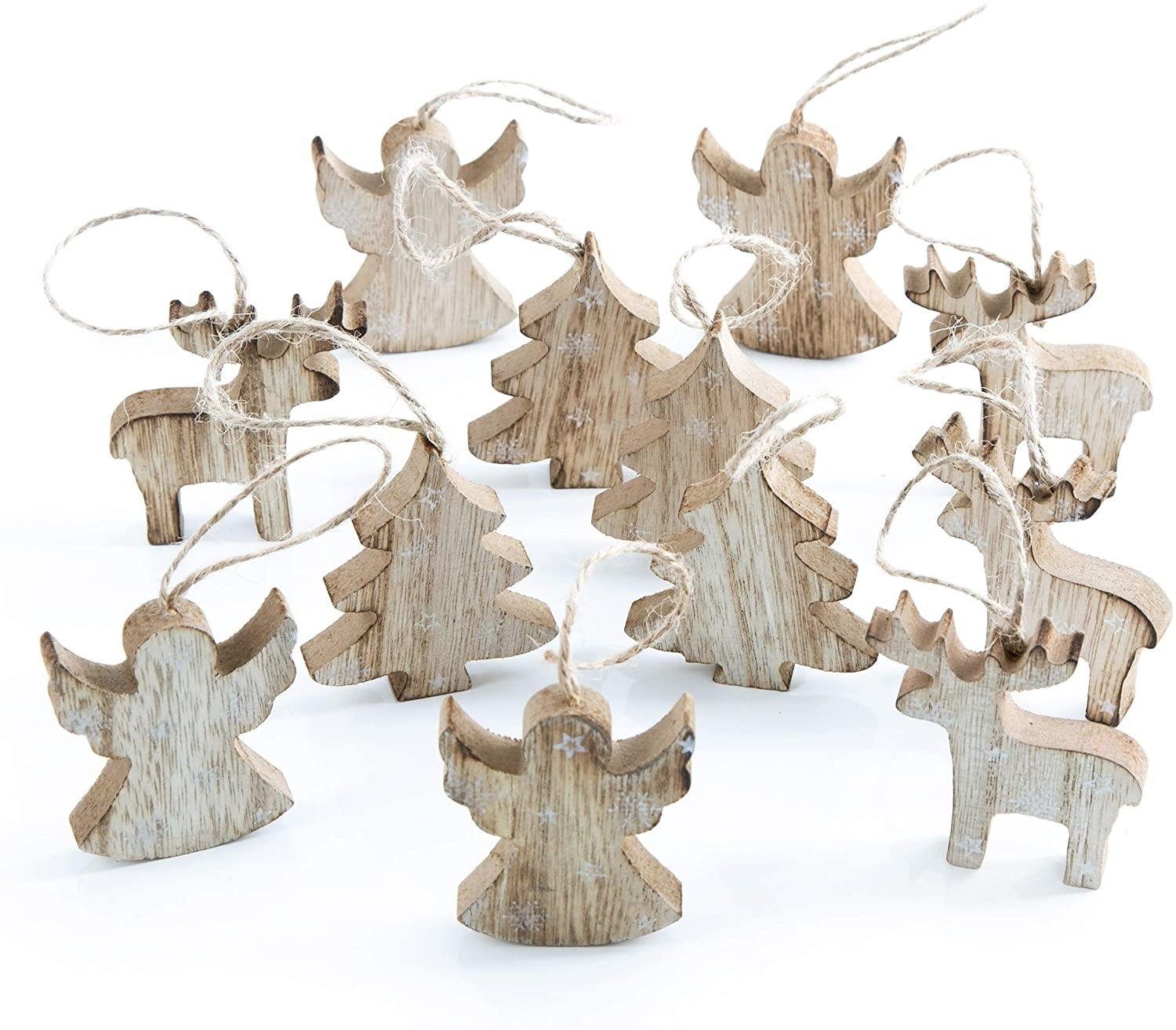 braun St) Holz natur Weihnachtsanhänger (24 aus Set Logbuch-Verlag Baumbehang