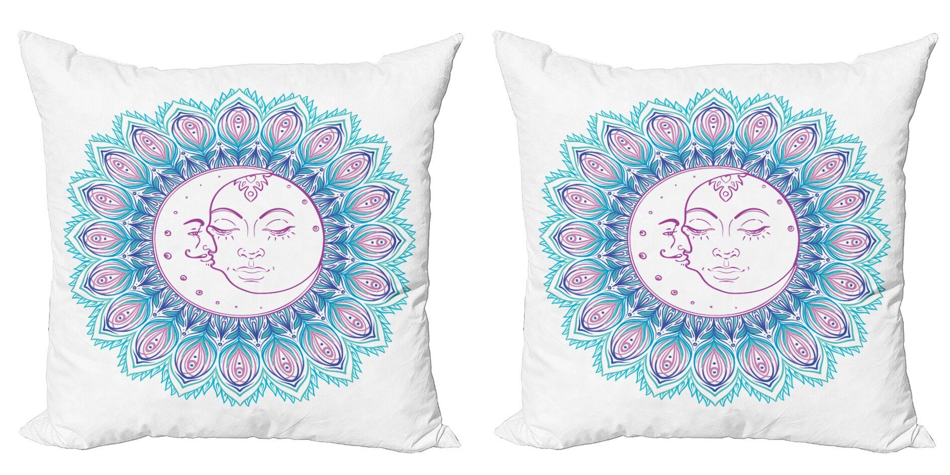 Kissenbezüge Modern Accent Doppelseitiger Digitaldruck, Abakuhaus (2 Stück), Sonne und Mond Bunte Mandala-Zeichen