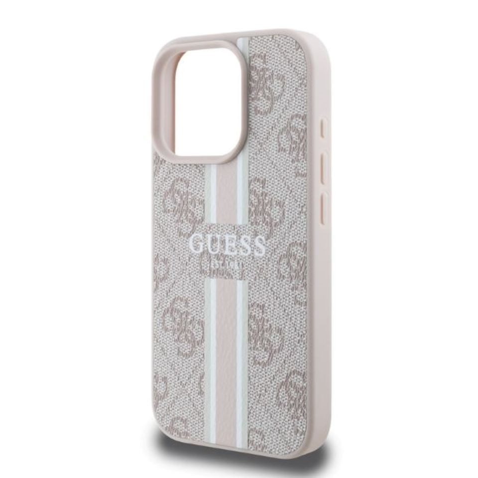 Guess Handyhülle iPhone 16 Pro Max Kunstleder rosa Logo MagSafe kompatibel 6,9 Zoll, Kantenschutz