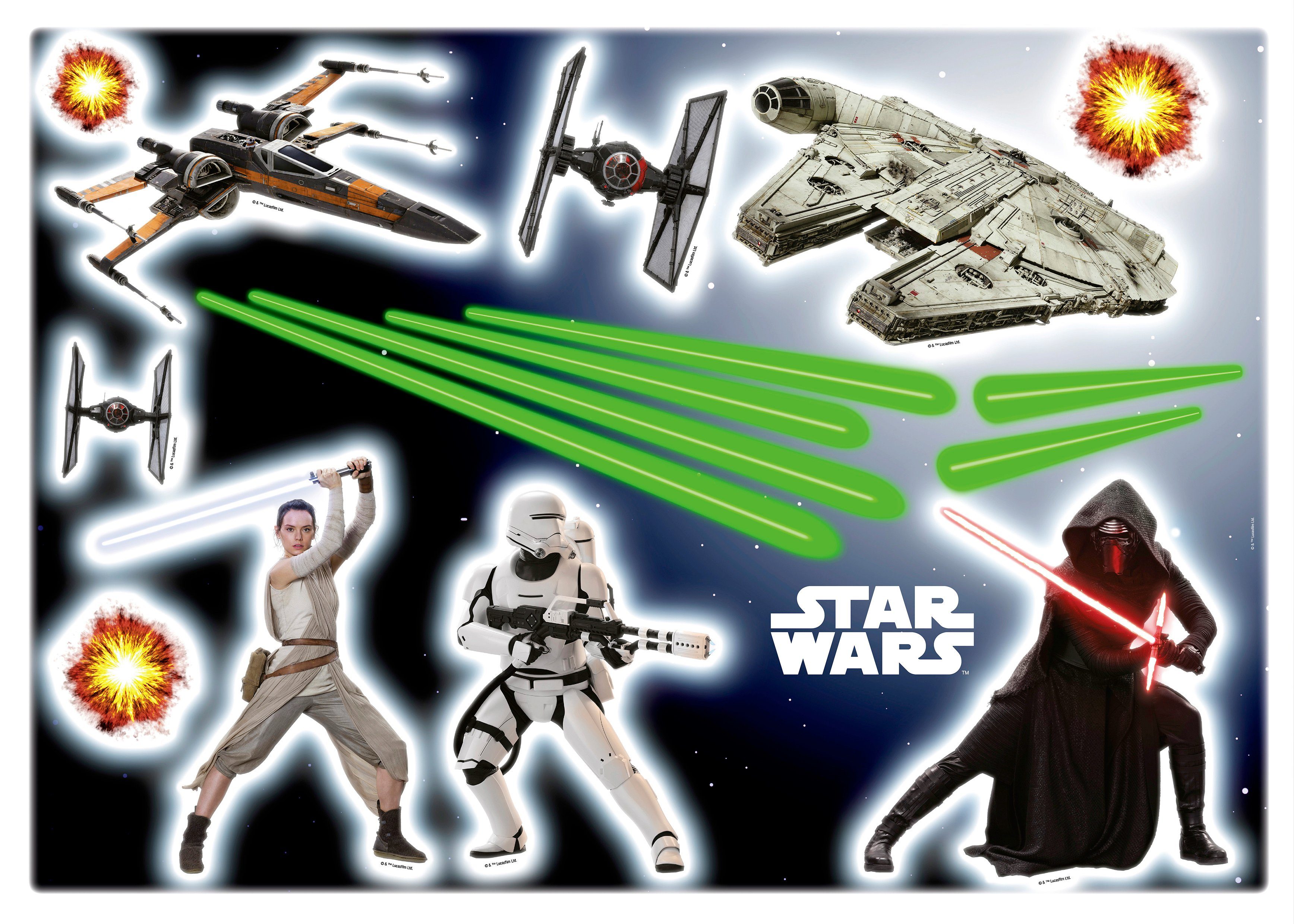 Komar Wandtattoo Star Wars EP7 - Размер 50 x 70 cm (17 St), selbstklebend, Wandsticker, Kinderzimmer
