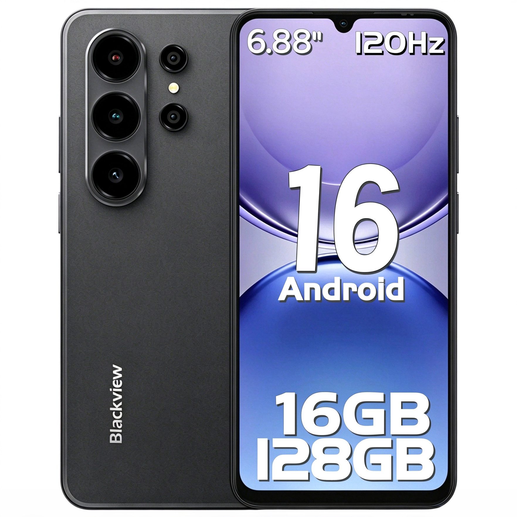 blackview WAVE 10 Android 16 Handy 6,88" HD+ 120Hz,128/256GB zu 2 TB Gemini AI Smartphone (17,48 cm/6,88 Zoll, 128 GB Speicherplatz, 32 MP Kamera, 4G Dual SIM Android 16 Outdoor Smartphone, Octa-Core, 5000mAh, 32+13MP)