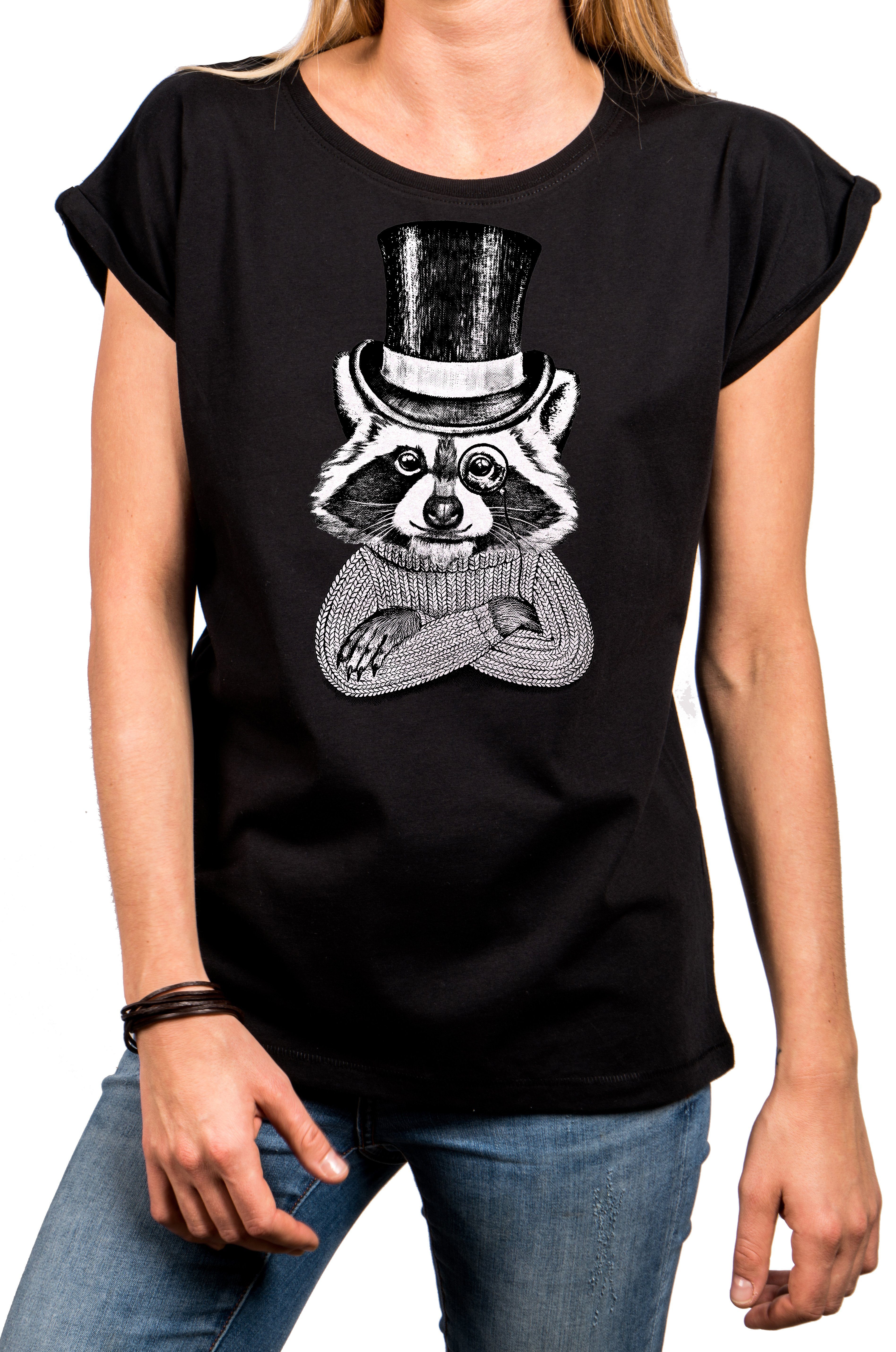 MAKAYA Print-Shirt Damen Tiermotiv Waschbär Top Sommer Oberteile Frauen Damenshirt große Größen