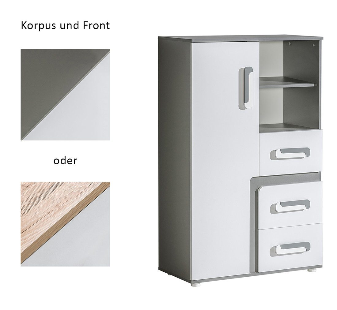 Apetito, 85cm eiche wählbar Feldmann-Wohnen Korpusfarbe Griffe 2-türig, Schublade hell und Front Highboard 1 weiß