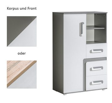 Feldmann-Wohnen Highboard Apetito (2 offene Fächer, 3 Schubladen, 1 Tür mit 2 Einlegeböden, 1 St), 85cm Korpusfarbe und Griffe wählbar Front weiß 2-türig, 1 Schublade