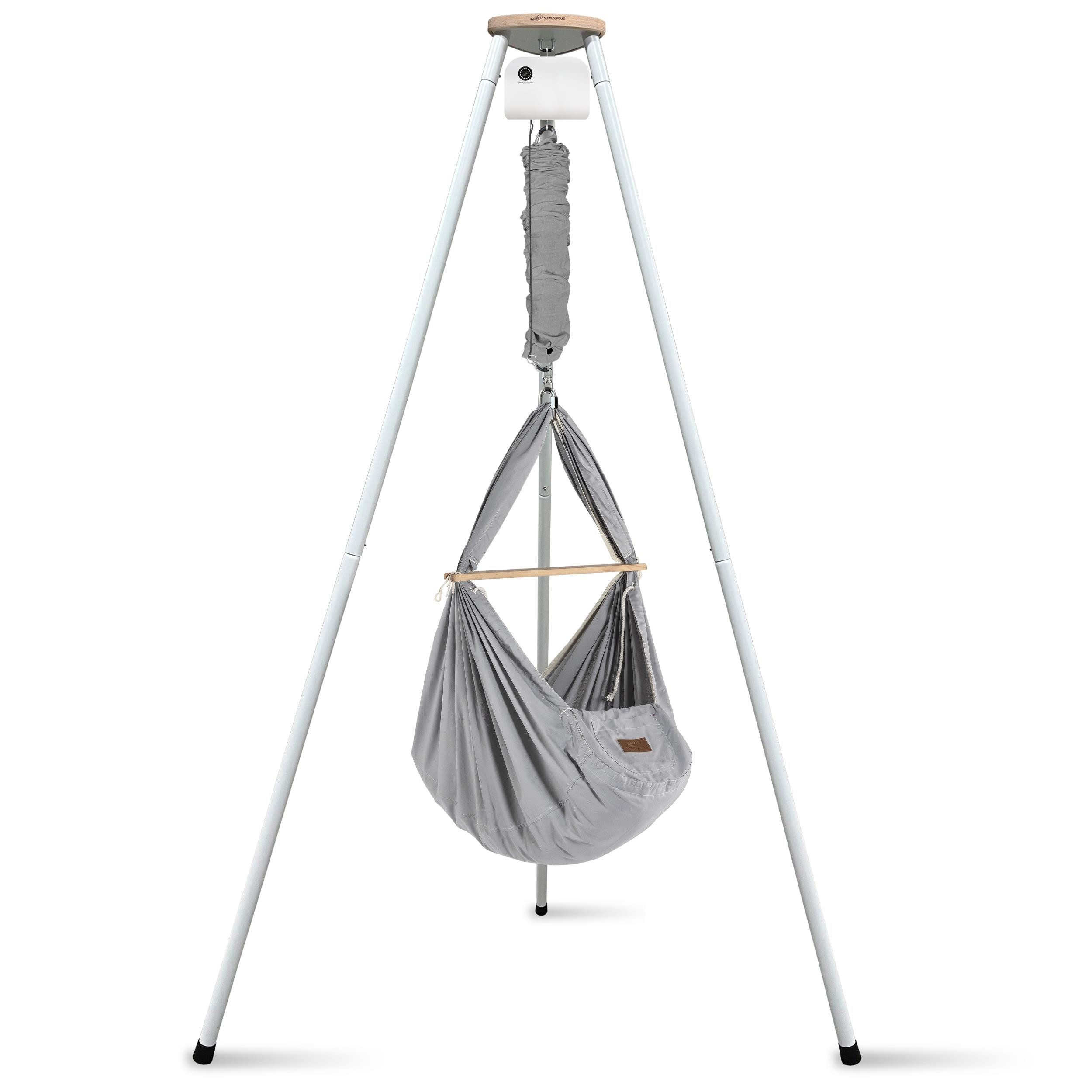 Stubenbett Federwiege Bio Grey mit Tipi Weiß und Motor