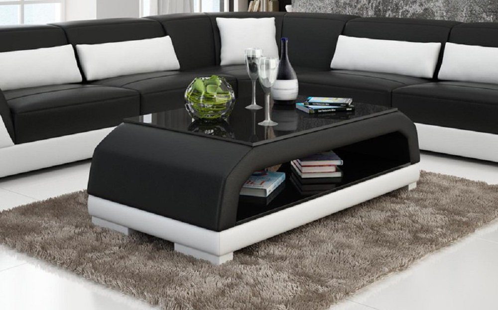Schwarz/Weiß Leder Tische Couch Tisch Design JVmoebel Beistell Glastisch Sofa Couchtisch Couchtisch