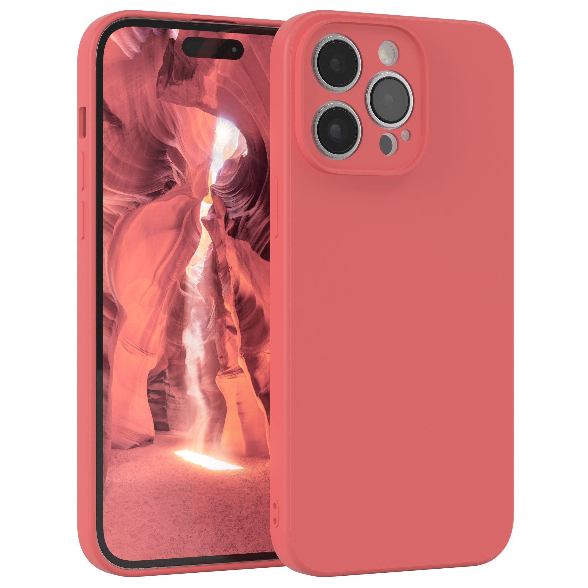 EAZY CASE Handyhülle für Apple iPhone 14 Pro Max Hülle Silikon 6,7 Zoll, Schutzhülle mit Kameraschutz stoßfest telefonhülle Matt Rot / Hellrot