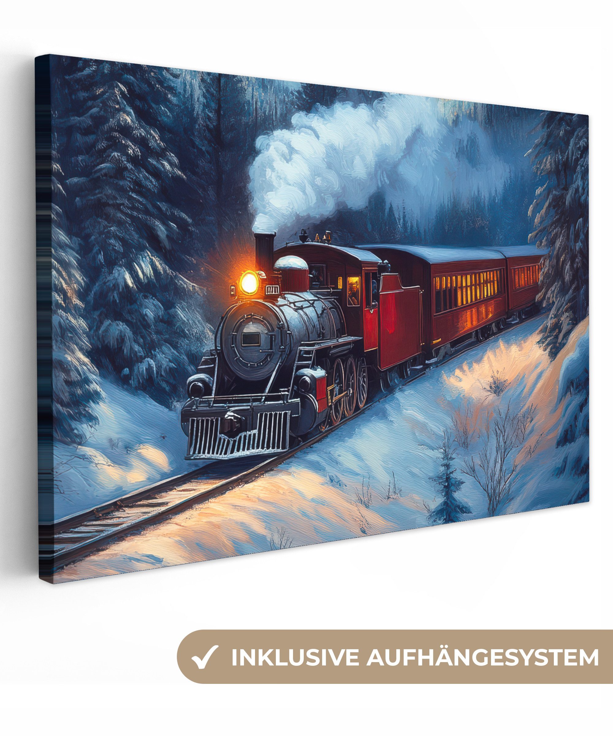 OneMillionCanvasses® Leinwandbild Zug - Weihnachten - Schnee - Weihnachtszu günstig online kaufen