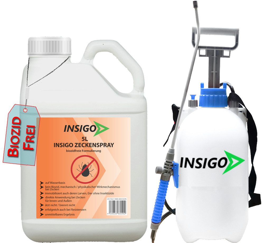 INSIGO Insektenspray INSIGO ZECKE, 5 l, biozidfreie Formel, auf Wasserbasis, geruchsarm, brennt / ätzt nicht