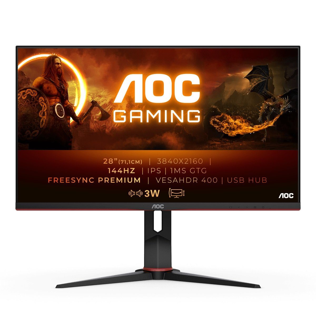 AOC U28G2XU/BK Gaming-Monitor (71,1 cm/28 ", 3840 x 2160 px, 4K Ultra HD, 144  Hz, IPS)